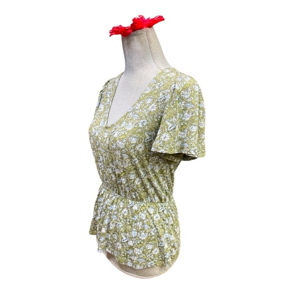 Lucky brand peplum Green Blue floral blouse/ Top size S/P - Picture 4 of 13